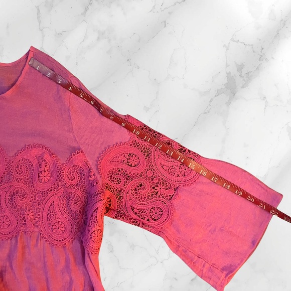 VALERIE STEVENS Women's Pink Crochet Paisley Lace Boho Bell Sleeve Top XL - Picture 13 of 14